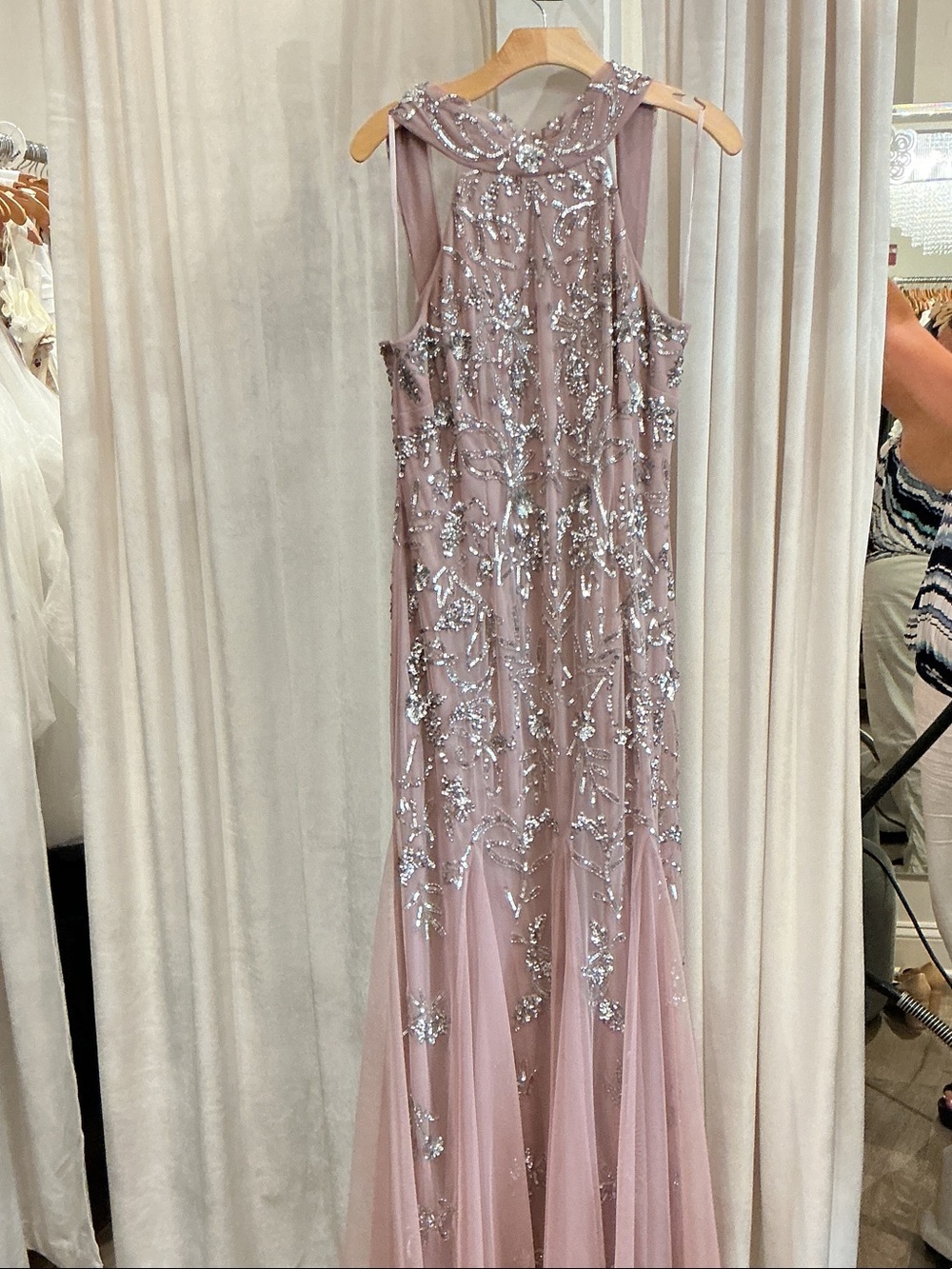 Adrianna Papell Blush Pink Beaded Tulle Evening Gown